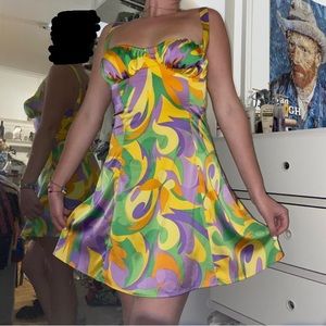 Multi color pattern mini dress